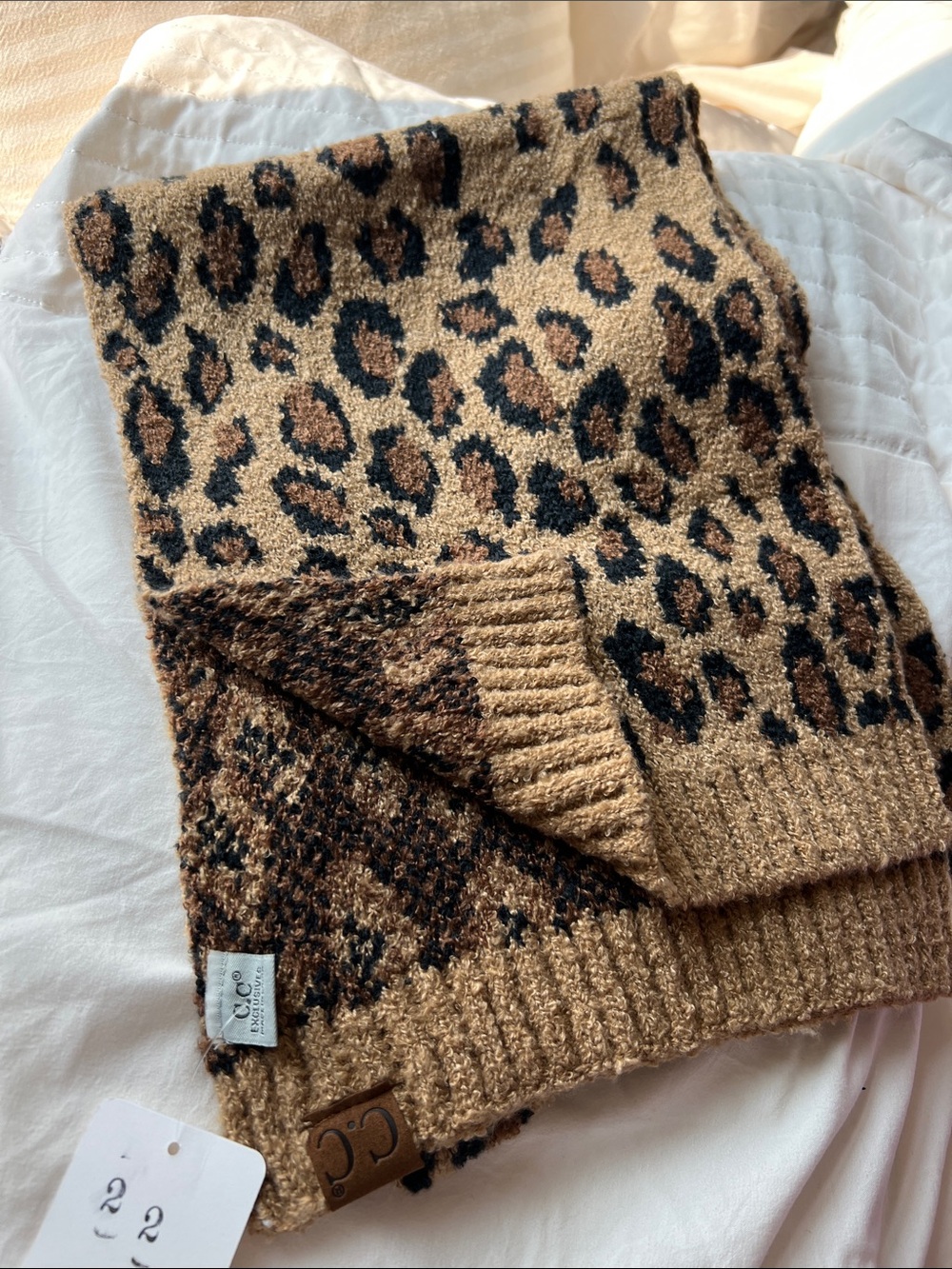 CC Cozy Leopard-Print Knit Sweater Scarf - Brown/Black